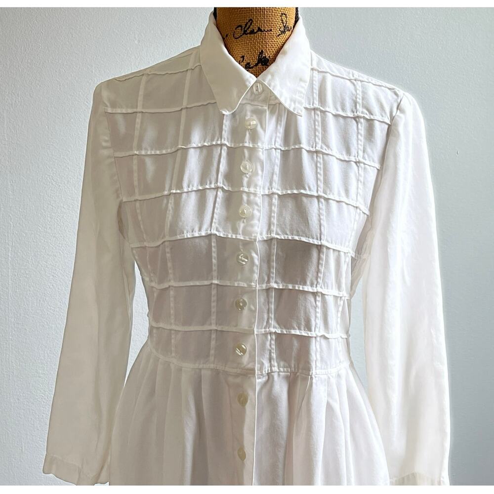 90s Dressed In White Rayon Checkered Top Button Long Sleeve Maxi Dress Women’s S - Picture 6 of 9